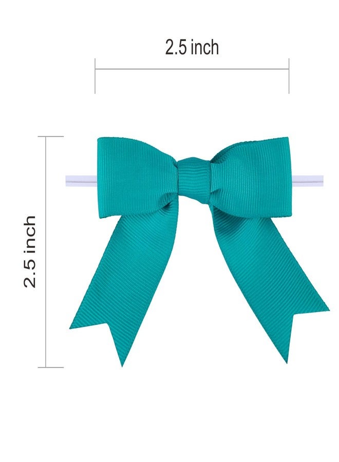 Meseey 50 Pcs 2.5 Inches Twist Tie Grosgrain Ribbon Bows Teal Green Pretied Premade Craft Bows for Treat Bags Gift Wrapping Basket Wedding Baby Shower Brithday Christmas Party (2.5", Teal) - Image 2